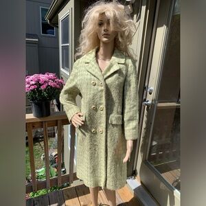 Vintage VTG 1960’s 1970’s size M Green White Plaid Winter Spring Coat